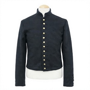 Veste matelassée en laine noire pour homme, style vintage, col montant, simple boutonnage, gaufrée, réversible, coupe-vent, manteau d'hiver - Product Image 1
