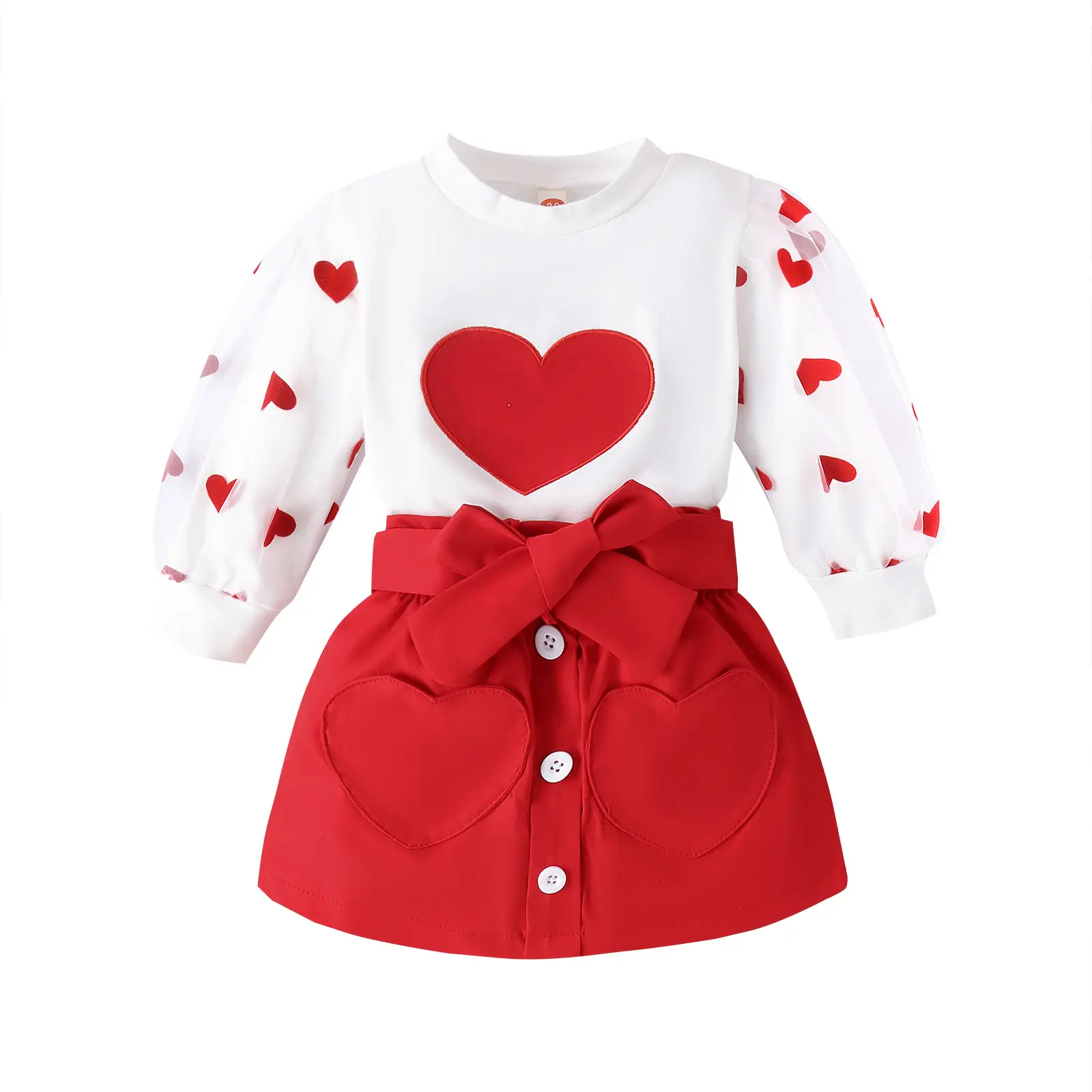 2024 New Valentine's Day baby girl clothes set kids girl love heart printed shirt skirts princess clothing set