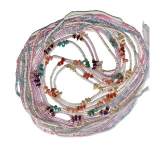 Perline fluorescenti africane in vita colorate in filo di cotone con catena di cristallo per il corpo in pietra irregolare perline dimagranti con cravatta luminosa - Product Image 3