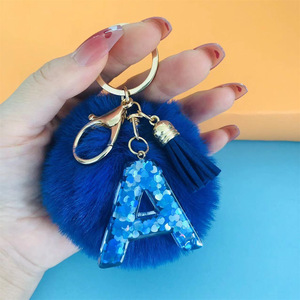 Hot-selling Fashion Decoration Pompom Keychains Custom 26 Letter <strong>and</strong> Puff Ball Acrylic <strong>Keychain</strong> - Product Image 2