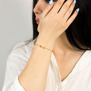 <span class=keywords><strong>Pulsera</strong></span> de Letras Apilable Ajustable de Acero Inoxidable Chapado en Oro de 18K, Estilo Minimalista para Mujer - Product Image 4