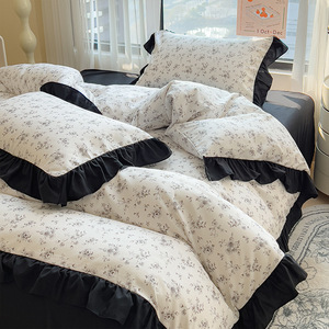 Set di <span class=keywords><strong>Lenzuola</strong></span> in Cotone Lavorato a Maglia Stile Vintage <span class=keywords><strong>Francese</strong></span>, Personalizzabile con Motivi Floreali, Morbido, Quattro Pezzi, Origine Cina, Trattamento Reattivo - Product Image 1