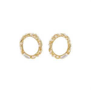 Orecchini a Cerchio con Perle Dorate, Placcati in Oro 18K, Perle Finte Rotonde, Gioielli Classici da Donna per Uso Quotidiano - Product Image 1