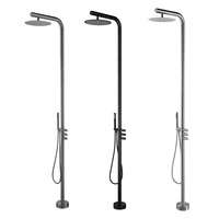Colonne de douche extérieure en laiton massif couleur bronze, avec robinet 3 poignées à jet pluie, pour piscine et jardin, finition polie, sur pied, avec fonction jet de pluie