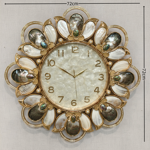 Orologio da Parete <span class=keywords><strong>Armens</strong></span> di Lusso in Stile Antico Moderno con Fiori e Conchiglie, Madreperla Naturale, Abalone Intarsiato, Cornice Placcata Oro e Strass - Product Image 4