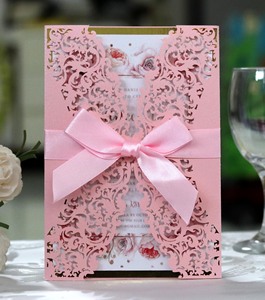 Fournisseur de Fêtes de Haute Qualité, Invitations de Mariage Roses avec Enveloppe à Noeud, Cartes de Mariage en Velours, Invitations de Luxe - Product Image 2