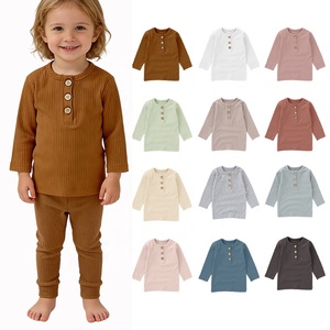 Groothandel 0-4T Langarm Biologisch Katoenen Pyjama Top Geribbelde Baby T-shirt - Product Image 1