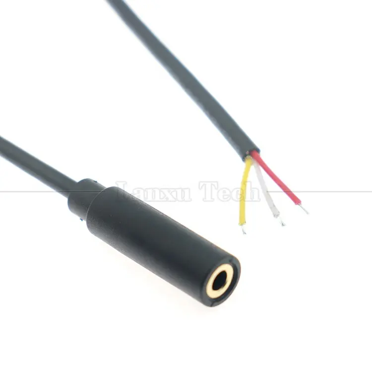 Disesuaikan 3.5mm TRS 3 pelindung tiang Audio Jack perempuan untuk membuka Stripped Tinned kabel ujung telanjang