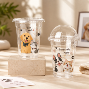 Custom Pet Print Disposable <b>Plastic</b> <b>Drinking</b> <b>Cups</b> with Dome Lids, Personalized Dog Cat Design Cold Beverage Party <b>Cups</b> - Product Image 4