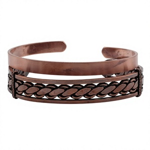 Kit de bracelet en cuivre massif à double bande, style ayurvédique traditionnel, bijoux en métal à la mode, design exquis - Product Image 1