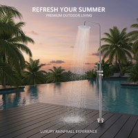 Station de douche extérieure au sol au design moderne et élégant en acier inoxydable 304 avec ensemble de douche pluie et à main double mode en céramique pour villa