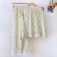 Nouvelle conception de pyjama pour femmes à manches longues avec imprimé floral, tissu 100% coton, doux et respirant, ensemble de pyjama pour femmes