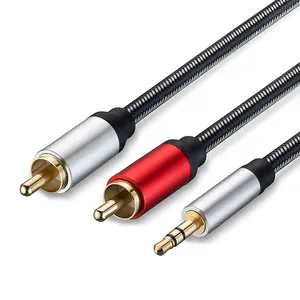 Üretici yüksek kalite Metal ses kablosu 3.5MM TRS erkek Stereo Aux 2 RCA erkek OFC Aux ses Stereo Splitter kablo