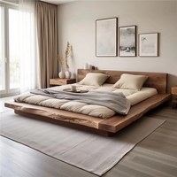 Lit plateforme en bois massif de style Wabi-sabi, d'inspiration chinoise du milieu du siècle, avec bord naturel, taille Queen, fabriqué en Chine