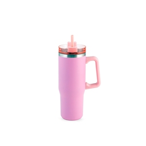 Modern <b>Stainless</b> <b>Steel</b> Vacuum Thermal Mug 0.9L with Straw Pink Handle Insulated <b>Tumbler</b> for Travel - Product Image 1