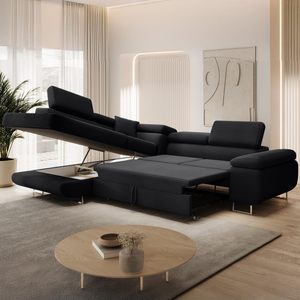 Ensemble de canapé sectionnel noir en velours côtelé Canapé d'angle <span class=keywords><strong>convertible</strong></span> à gauche Meubles élégants en tissu - Product Image 5