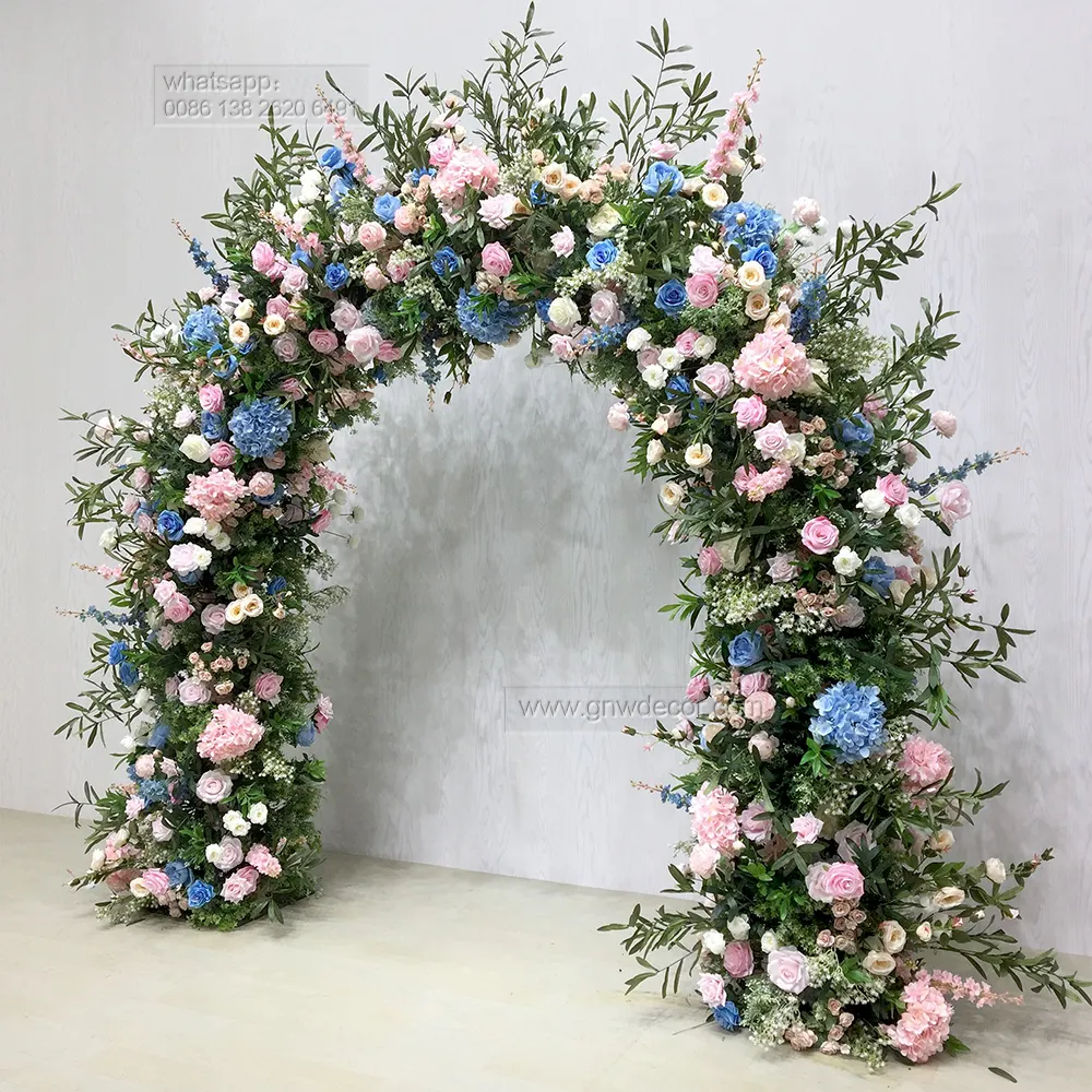 GNW Colorful Rose ortensia arco di fiori artificiali disposizione di nozze fiori artificiali eventi di scena arco centrotavola sfondo