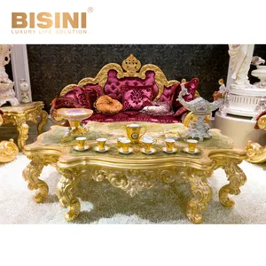 Luxury European Living Room Furniture Rococo Gold Leaf Solid Wood Carved Sectional Sofa Set Fantastic Fabric Living Room Sofa