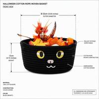 Panier de rangement en corde de coton motif chat de dessin animé pour Halloween, organisateur de chaussettes et de cosmétiques, petit bac de rangement pour la maison