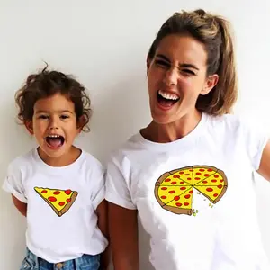 Rarewe Custom Print Zomer Ouder Kind Bijpassende Kleding Schattige Pizza Print Familie Dragen Korte Mouw Katoenen Meisjes T-Shirt