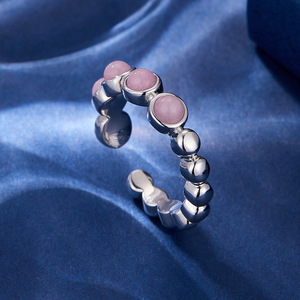 Rose <b>Quartz</b> Open <b>Ring</b> Bezel Setting Round Crystal Everyday Wear Index Finger <b>Ring</b> R13963D0106 - Product Image 2