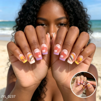 Zomerse fruitnagels oranje gele ombre handgeschilderde mango kersen Franse tip korte vierkante strand herbruikbare kunstnagels