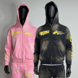 מותאם אישית קפוצ 'ון שחור רקמה דהוי zipper צרפתית גברים zip עד hinstone כבד - Product Image 4