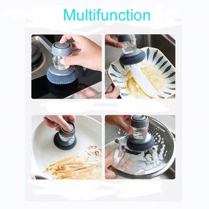 Dish <b>Brush</b> with Soap Dispenser, Non-Scratch Kitchen Steel Wool Scrubber for Pot Pan, Scrubbing Scouring Pad - Product Image 3