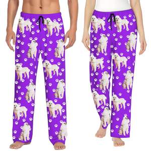Pareja <span class=keywords><strong>de</strong></span> pantalones <span class=keywords><strong>de</strong></span> pijama en púrpura con estilo Poodle Paw Print His Hers Ropa <span class=keywords><strong>de</strong></span> dormir cómoda Ropa <span class=keywords><strong>de</strong></span> salón Pantalones a juego para uso doméstico - Product Image 3