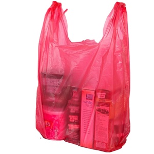 T-shirts d'épicerie en plastique, grand sac à main, avec impression rouge, 12X6X21 - Product Image 1