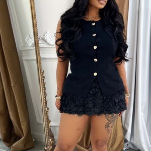 ชุดเซ็ต 2 ชิ้น เสื้อแขนกุดติดกระดุมหน้า กระโปรงทรงเอวสูงลายดอกไม้ 3 มิติ สไตล์ลำลองสำหรับผู้หญิง - Product Image 5