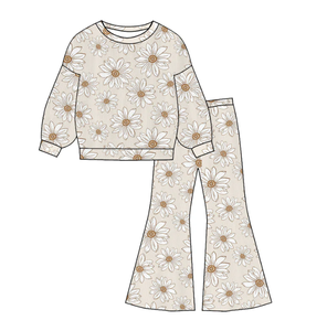 RTS Trẻ em Trẻ mới biết đi Áo sơ mi bé gái mùa thu đông có quần ống loe có chuông Bộ trang phục vải tuýt in hoa nơ - Product Image 6