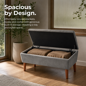 Panca Ottomana Rettangolare in Lino 42 Pollici, Sgabello Moderno Basso con Poggiapiedi, Gambe Affusolate in Legno Massello, Panca Multiuso per Ingresso/Scarpiera - Product Image 4