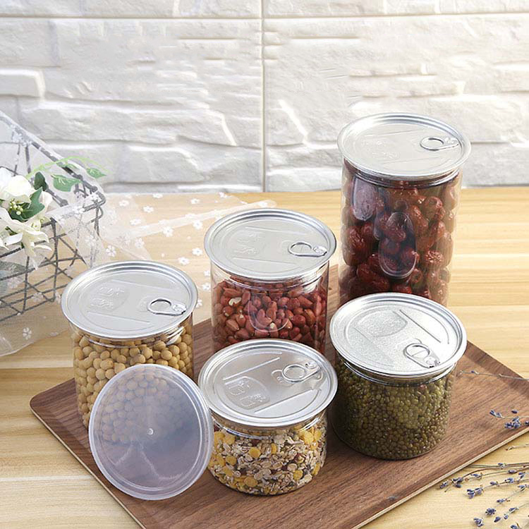 Custom Food Grade POP Can PET Jar With Lid. 300ml 350ml 400ml 450ml 500ml 550ml PET Can With Easy Open Aluminum Lid