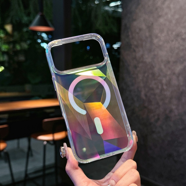Transparent Laser Holographic Magnetic Case with Anti-Yellow Coating & Shockproof Corners for iPhone 17/16 Series