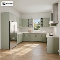 Armoire de cuisine Shaker avec portes en thermofoil PVC, aménagement en U, unités modulaires, boîtes en panneaux de particules et tiroirs à fermeture amortie