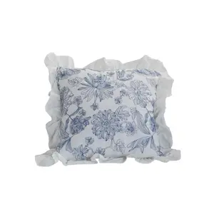 European Style Countryside Lotus Leaf Edge Bedroom Sofa Cushion Pure Cotton Embroidered Flower Pillow Cover Cushion Cover