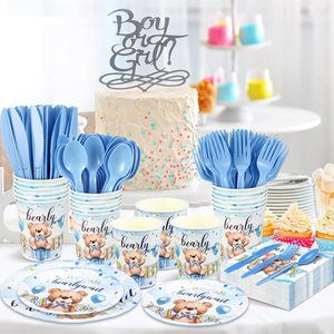 El juego de decoración de fiesta temática de oso azul bebé personalizable incluye pancarta de papel y plato para celebraciones de cumpleaños de Acción de Gracias - Product Image 5
