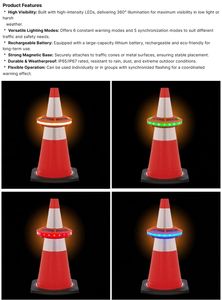 Paquete de 8 Luces LED Secuenciales de Advertencia para Conos de Tráfico de Emergencia de 360° ° Juego de Luces de Emergencia LED con Forma de Cono, con Certificación CE y RoHS - Product Image 3