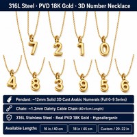 Collier délicat plaqué or 18 carats, résistant à l'eau et au ternissement, avec petit pendentif numérique, pour femme - Vente en gros