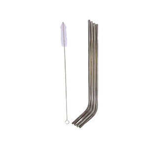 Stainless Steel <b>Straw</b> Set Bend <b>Reusable</b> Food Grade With Cleaning Brush Eco Friendly Drinking <b>Straws</b> - Product Image 1