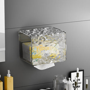 Transparent Rectangular <b>Wall</b> Mounted Toilet Paper Holder No Drill Required Bathroom Tissue <b>Box</b> Storage - Product Image 1