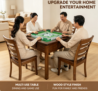 Table de Mahjong personnalisable en style bois avec coins carrés, table de jeu multifonction 4-en-1 avec chaises (durable)