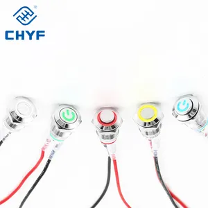 CHYF Black Push Button Switch 12mm Waterproof Led Metal Flat High Momentary Switches With solder wire 150mm with terminals