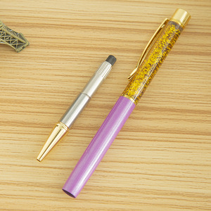New Promotion <b>Cheap</b> Metal Ballpoint <b>Pen</b> 0.5mm Glitter Floating Gold Foil Black Ink Giveaway Gifts Office - Product Image 5