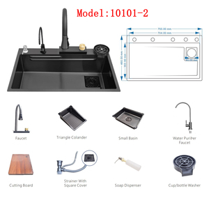 Évier de cuisine en acier inoxydable noir à cuve unique de 30 pouces, tendance TikTok, avec robinet cascade et ensemble d'évier de cuisine à tirage gauche - Product Image 2