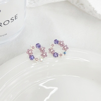 Anting-anting wanita grosir custom, perak lapis S925, model bunga ungu kristal halus dengan zirconia CZ
