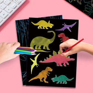 Venta al por mayor niños pintura DIY papel artesanal 9 piezas dinosaurio tema Magic Scratch Paper Art Set Rainbow Magic Scratch Card - Product Image 3