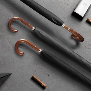 Parapluie ouvert à 8 baleines de qualité supérieure pour hommes, imperméable, avec poignée en bois en forme de J, minimaliste, 8 baleines droites en fibre de verre - Product Image 1