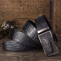 Fournisseur de Guangzhou Ceinture en alligator en cuir de vachette Ceinture en cuir véritable de luxe personnalisée avec boucle automatique pour hommes